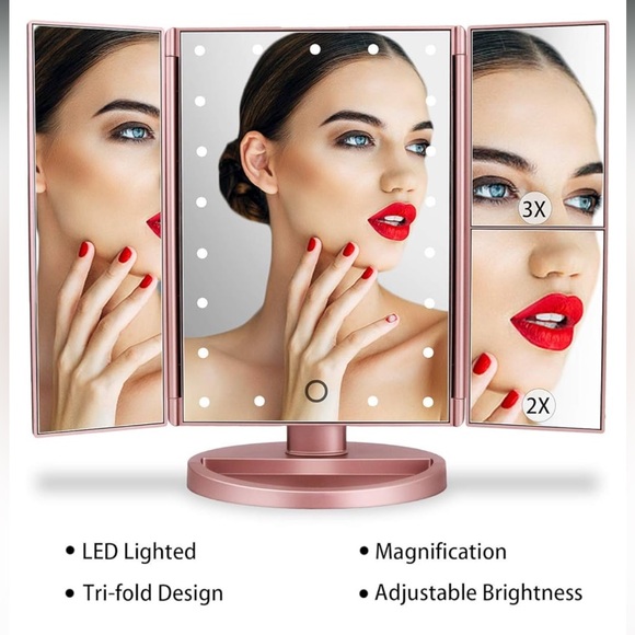 Tri-Fold Lighted Vanity Make-Up Mirror | LED Lights, Touch Screen, Magnification - Picture 2 of 6
